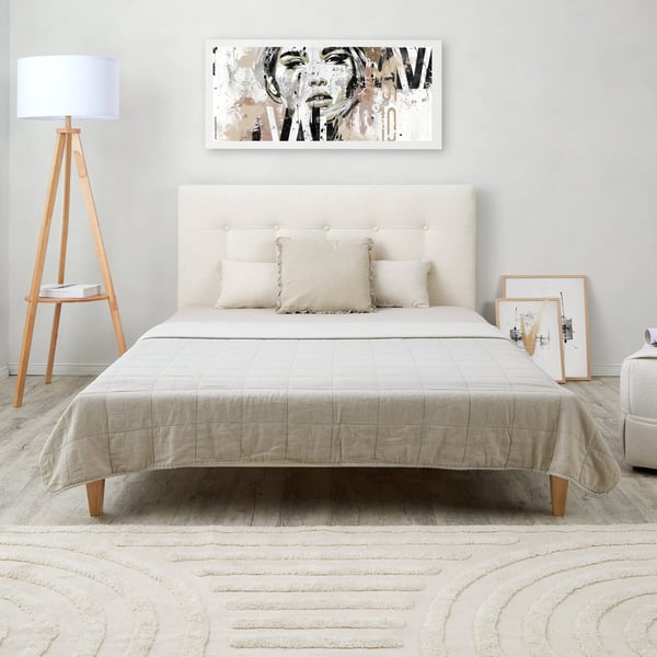 Sängram med stoppning, Home, 145,5x95x211 cm, Beige