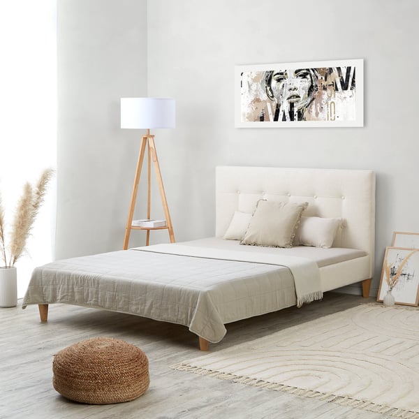 Sängram med stoppning, Home, 145,5x95x211 cm, Beige