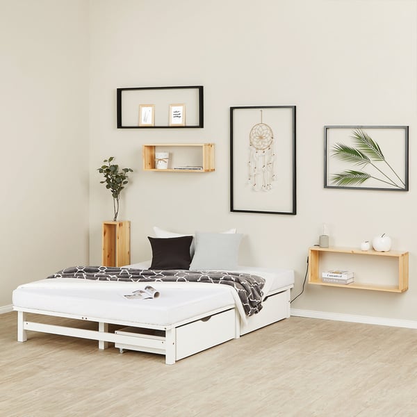 Säng, Home, Pall-design Massivt trä, 140x200x28 cm, Vit