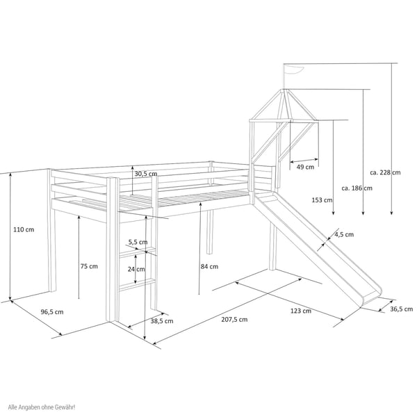 Lastensänky parvella, Home, 207,5x228x219,5 cm, harmaa