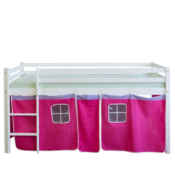 Loftsäng, Home, Massiv Furu, 207,5x96,5x110 cm, Vit och Rosa Loftsäng, Home, Massiv Furu, 207,5x96,5x110 cm, Vit och Rosa