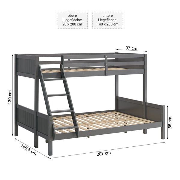 Loftseng, Home, 207,5x110x96,5 cm, Hvid, Pink