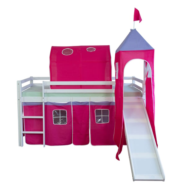Lasten parvisänky, Home, massiivimänty, 207,5x228x219,5 cm, vaaleanpunainen Lasten parvisänky, Home, massiivimänty, 207,5x228x219,5 cm, vaaleanpunainen