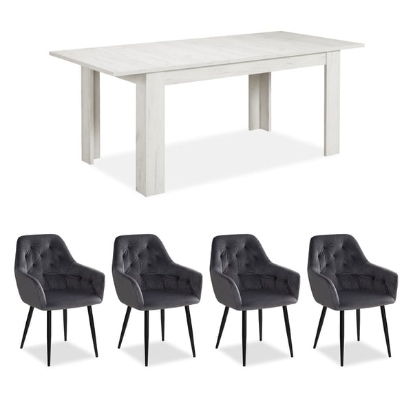 Spisebord og stol sæt, Home, 200,5x90,5x76,5 cm, Hvid, Grå, Sort Spisebord og stol sæt, Home, 200,5x90,5x76,5 cm, Hvid, Grå, Sort