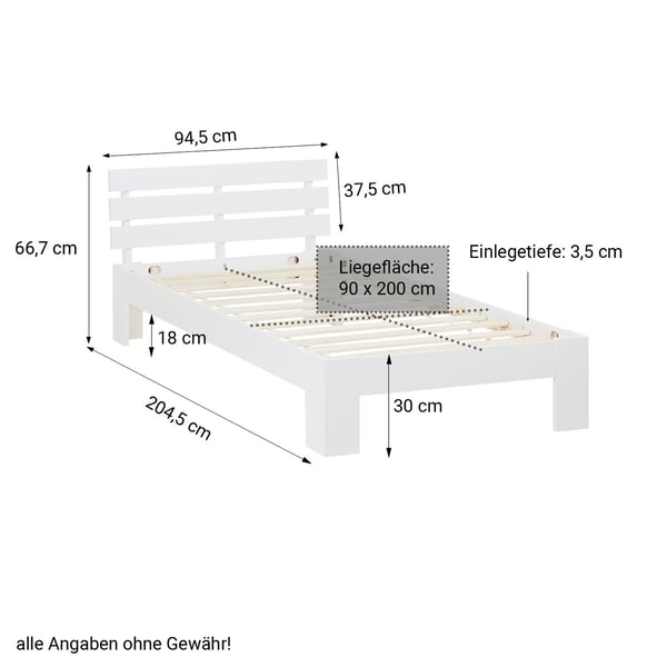 Sengeramme, Home, 94x204x66 cm, Hvid