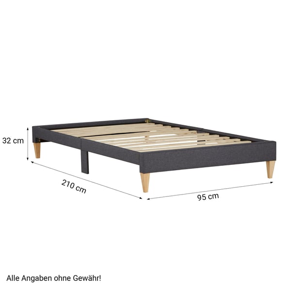 Sängram med stoppning, Home, 95x32x210 cm, Grå