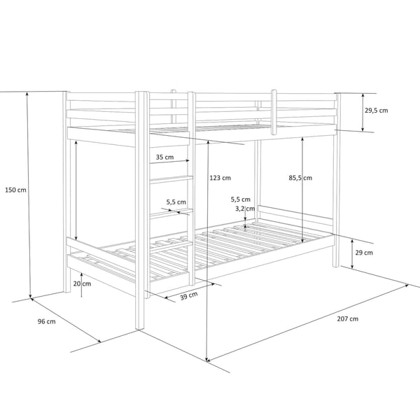 Køjeseng, Home, 207x150x97 cm, Hvid
