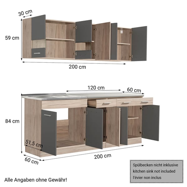 Køkkenskabssæt, Home, 200x60x206,5 cm, Grå