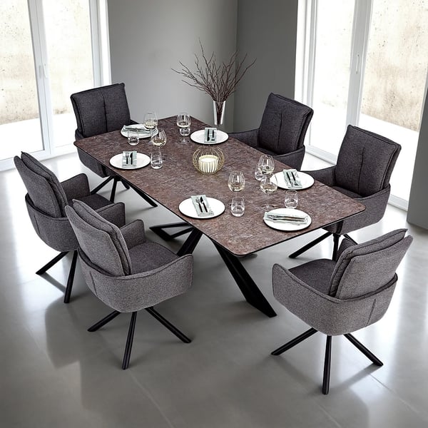 Matbord och stolsset, Home, 200x100x93,5 cm, Brun, Svart, Grå