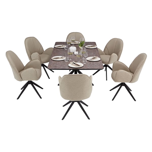 Ruokapöytä ja tuolit -setti, Home, 200x100x76 cm, ruskea, musta, beige