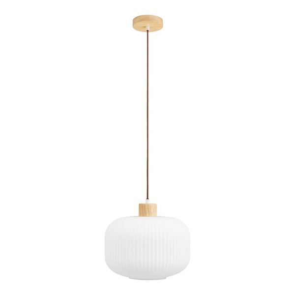 Pendelarmatur, 30 cm, Vit, Glas/Trä Pendelarmatur, 30 cm, Vit, Glas/Trä