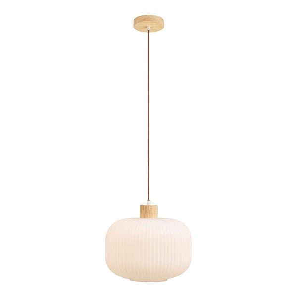 Pendelarmatur, 30 cm, Vit, Glas/Trä