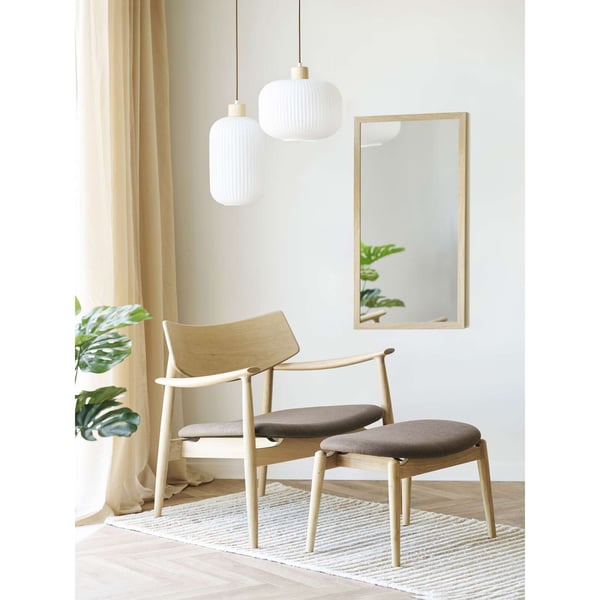 Pendelarmatur, 30 cm, Vit, Glas/Trä