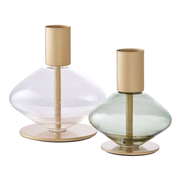 Ljusstake, Candle, guldfärgad / grön / transparent