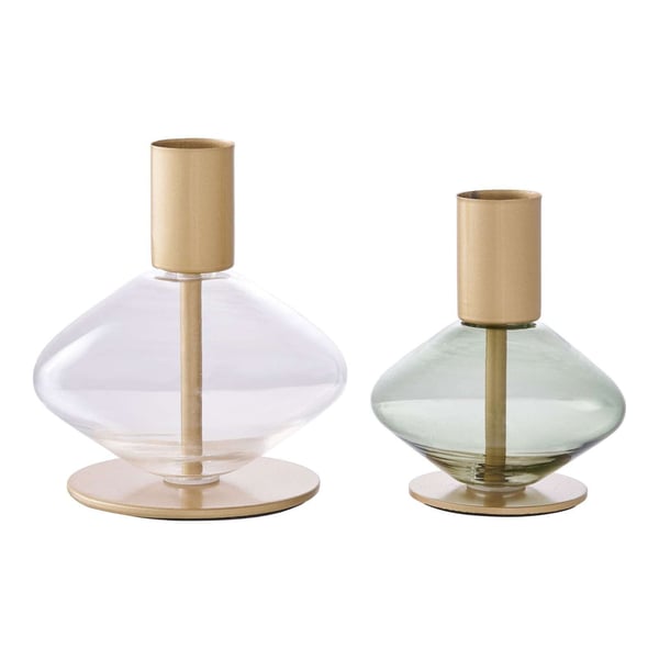 Ljusstake, Candle, guldfärgad / grön / transparent
