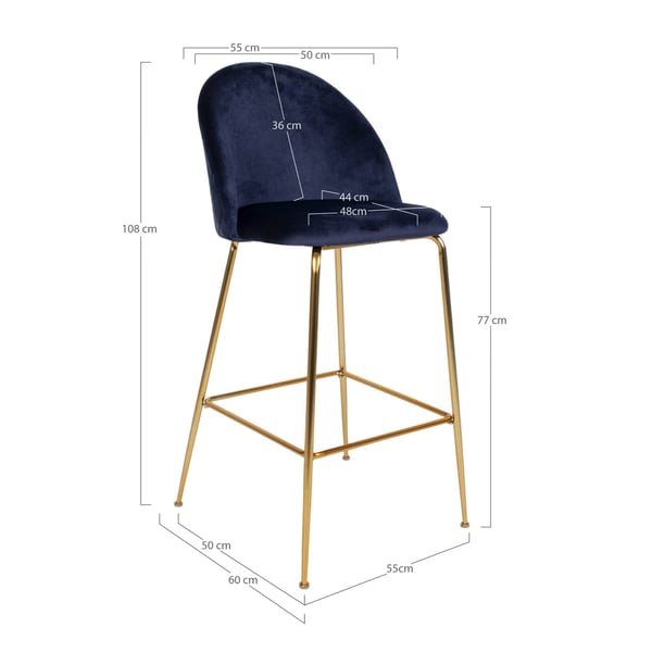 Baarituoli Lausanne 55x52x107 cm sininen 2 kpl