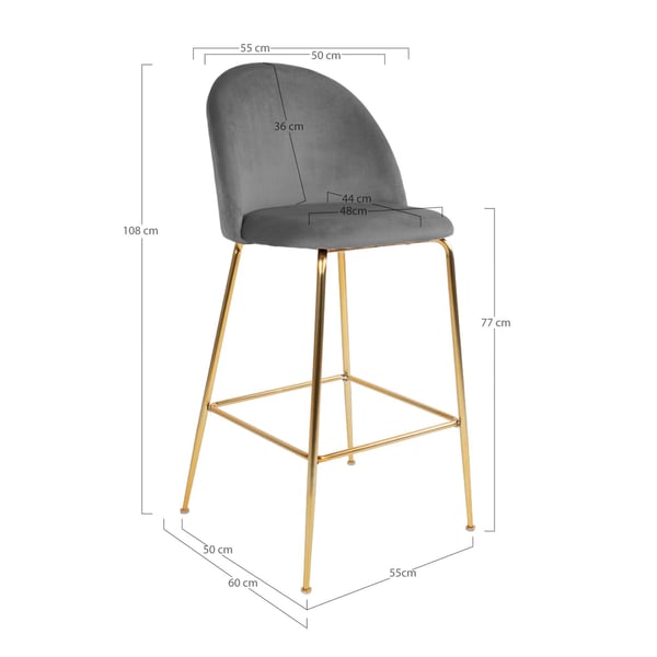 Barstol Lausanne 55x52x107 cm grå 2 st