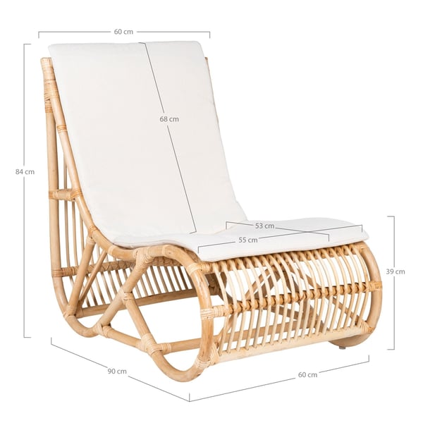 Loungestol, Valencia, 90x60 cm, Naturfarvet