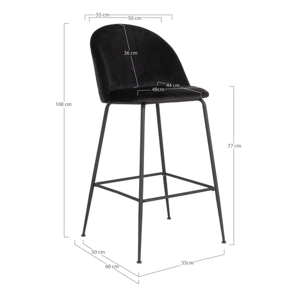 Barstol Lausanne 55x52x107 cm sort 2 stk