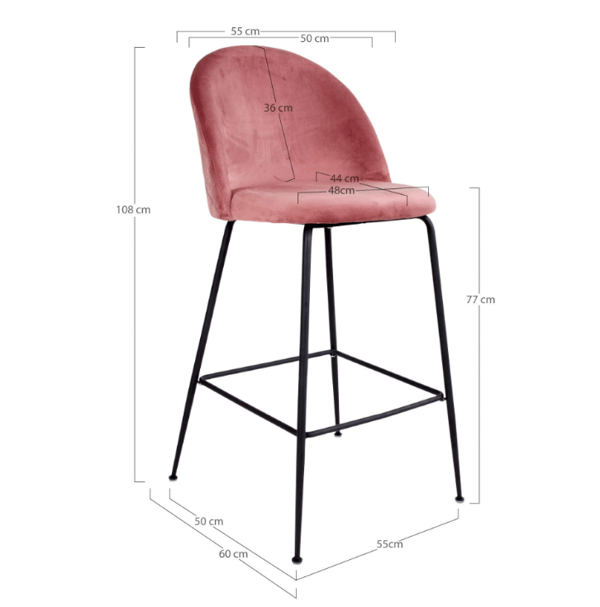 Baarituoli Lausanne 55x52x107 cm vaaleanpunainen 2 kpl