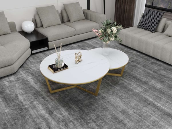 Kahvipöytien setti, Modig, 60x60x40 cm, 80x80x45 cm, Kulta, Valkoinen, Musta