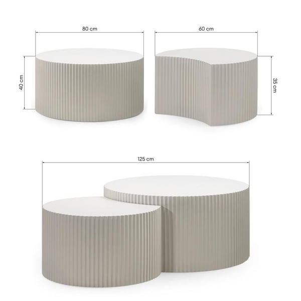 Sohvapöytäsarja, ZEO, 80x80x40 cm ja 60x60x35 cm, Harmaa-Beige