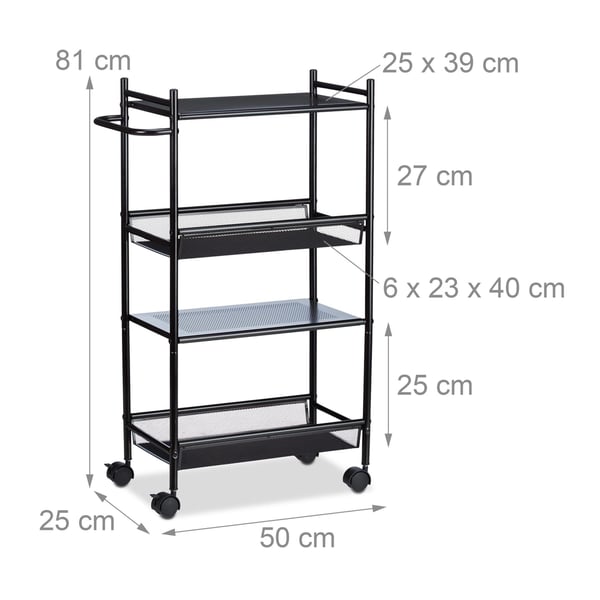 Serveringsvogn, 81x25x50 cm, Sort, Kodustaar