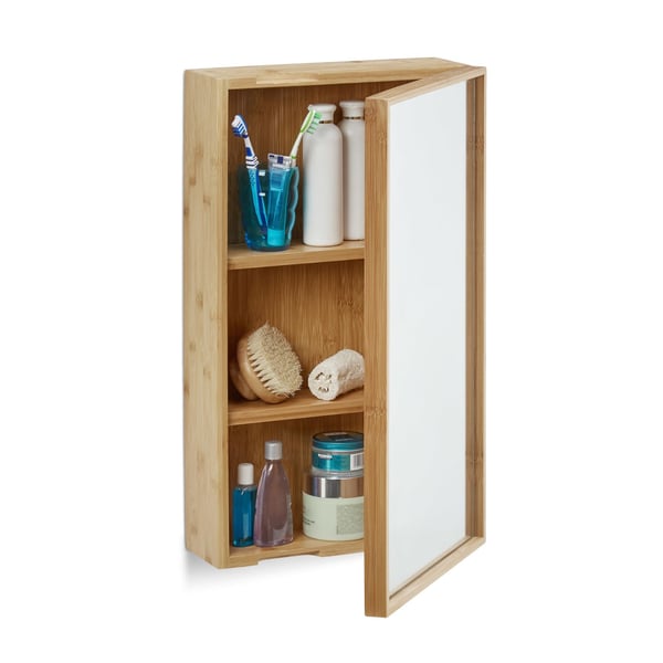Badeværelsesskab med spejl, bambus, 60,5x35x14 cm, brun