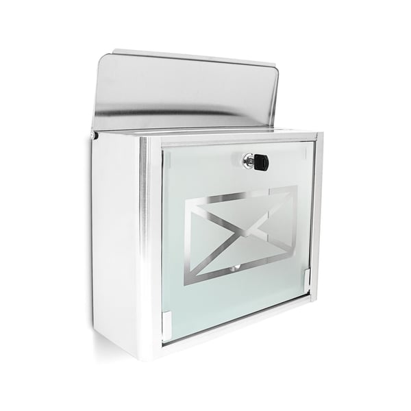 Postkasse, Glasbrevkasse med konvolutlogo, 30.5x35.5x14 cm, Kodustaar
