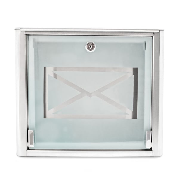 Postkasse, Glasbrevkasse med konvolutlogo, 30.5x35.5x14 cm, Kodustaar