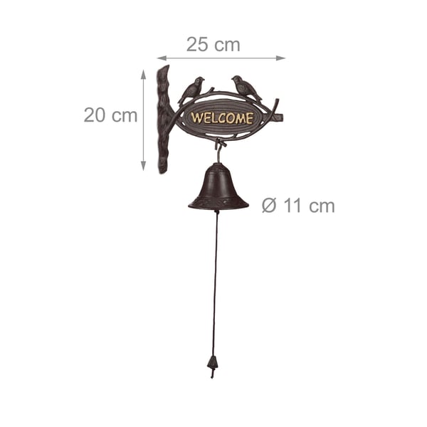 Ovikello, Valurauta Welcome, 20x25x3 cm, Ruskea