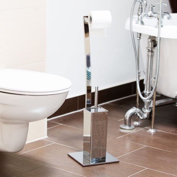 Toiletbørste og holder sæt, 71x20x20 cm, kobber eller sølv