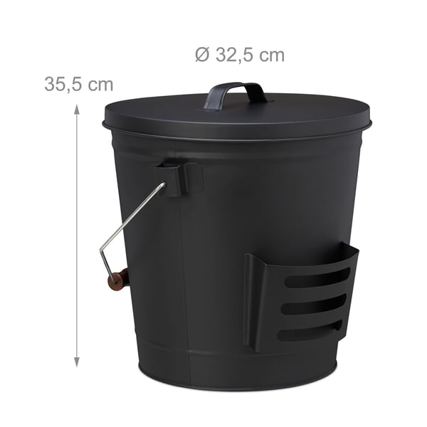 Askhink med lock och spade, 35,5x32,5 cm, svart