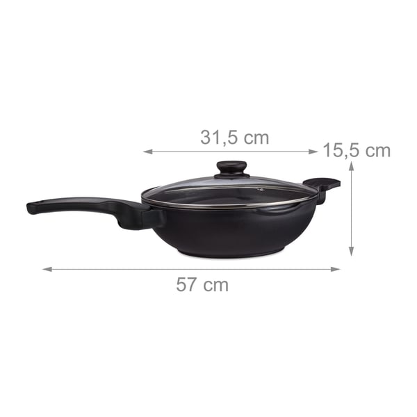 Wok-pannu kannella, 15,5x57x31,5 cm, musta, Kodustaar
