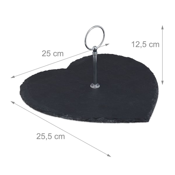 Serveringsfad, hjerteformet skifer, 12,5x25x25,5 cm, grå
