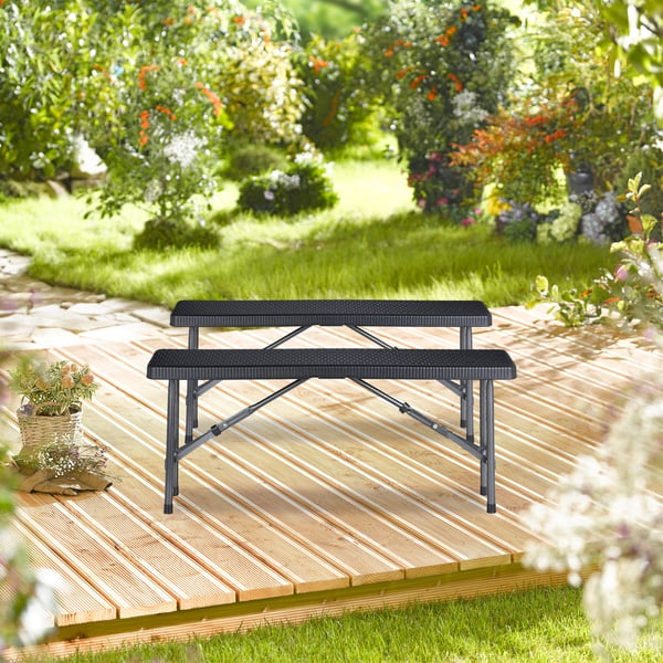 Penkkiyhdistelmä, 2 kokoontaitettavaa piknikpenkkiä, 42x100x25 cm, musta