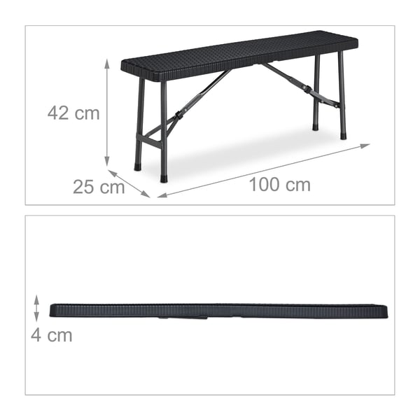 Penkkiyhdistelmä, 2 kokoontaitettavaa piknikpenkkiä, 42x100x25 cm, musta