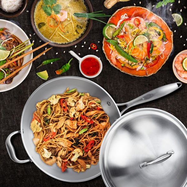 Wok, ruostumaton teräs, 23x60x32 cm, hopea, Kodustaar