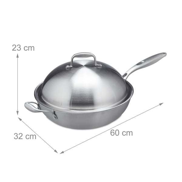Wok, ruostumaton teräs, 23x60x32 cm, hopea, Kodustaar