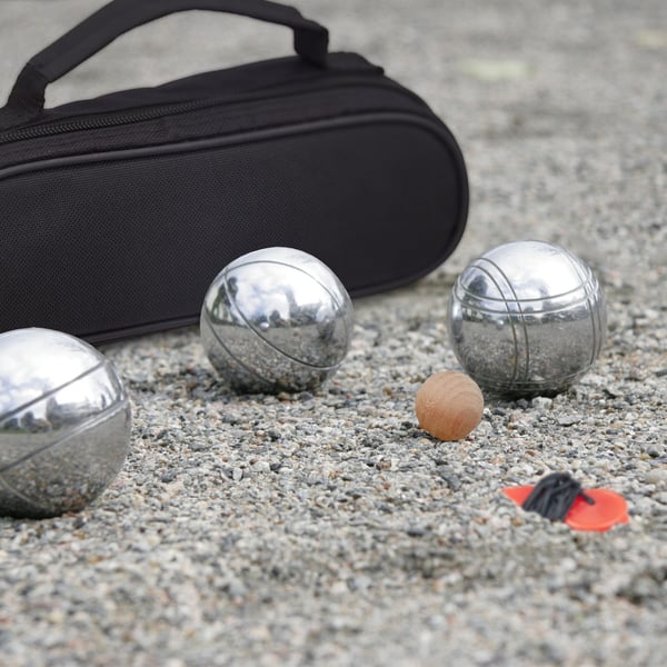 Boulebollset, 3 delar, 7 cm, silver, svart, Kodustaar