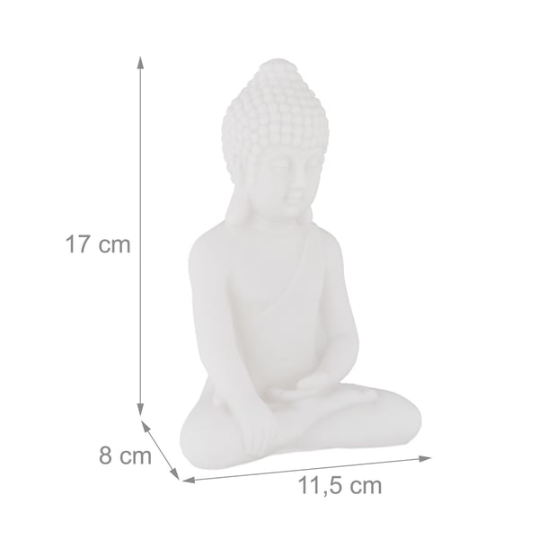 Figur, Siddende Buddha, 17x11,5x8 cm, Hvid, Kodustaar