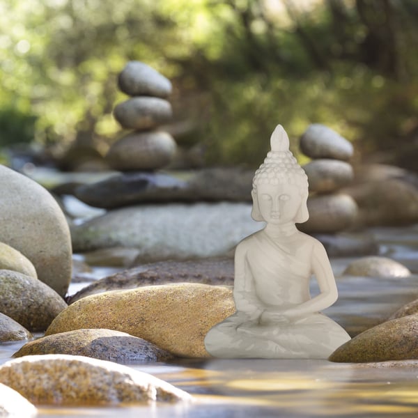 Buddha-staty, 18x11x6 cm, Vit, Kodustaar