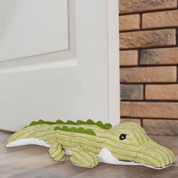 Dörrstopp, krokodilformad, 8x45x16 cm, grön