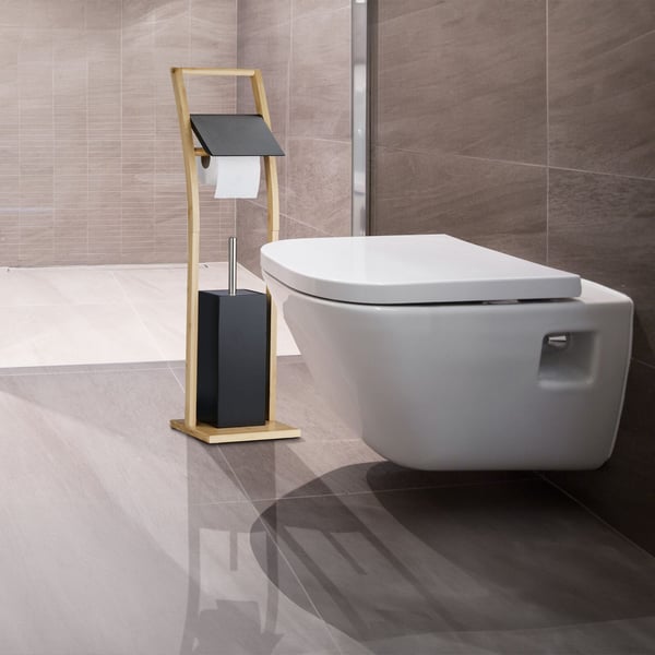 Toiletbørste og toiletpapirholder sæt, 74x20x20 cm, Sort