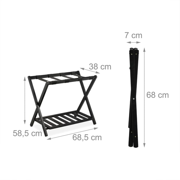 Bagagestativ, Bambus, 58,5x68,5x38 cm, Sort, Kodustaar