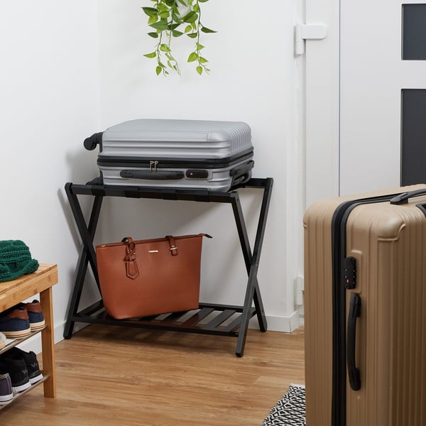 Bagagestativ, Bambus, 58,5x68,5x38 cm, Sort, Kodustaar