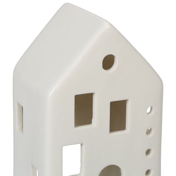 Kynttilänpidike, posliinitalo ikkunoilla, 12x7x6 cm, valkoinen