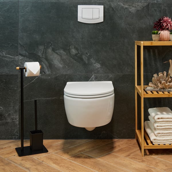 Toiletbørste- og toiletpapirholder sæt, 64,5x22x18 cm, Sort