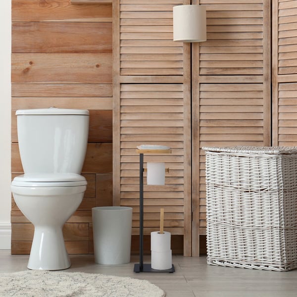 Toiletrulleholder med hylde, 65x22x18 cm, Sort