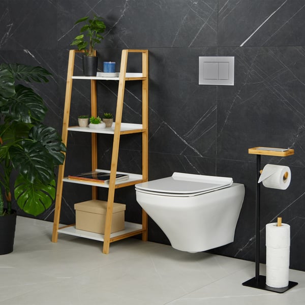 Toiletrulleholder med hylde, 65x22x18 cm, Sort